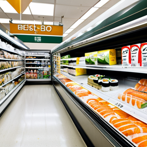 Home 6 Frozen Sushi Aisle**
"A brightly lit freezer aisle in a well-stocked grocery store, featuring various packages of frozen sushi. Focus on clear labeling, 'best by' dates, and ingredient lists visible on the packaging. Shoppers browse, fully clothed in everyday attire. safe for work, appropriate content, fully clothed, professional product photography, clean and organized display, family-friendly environment"
**