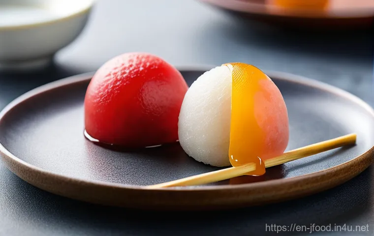 일본식 디저트 만들기 - **Mochi Delights: Strawberry Daifuku and Mitarashi Dango Display**
    A beautifully composed close-...