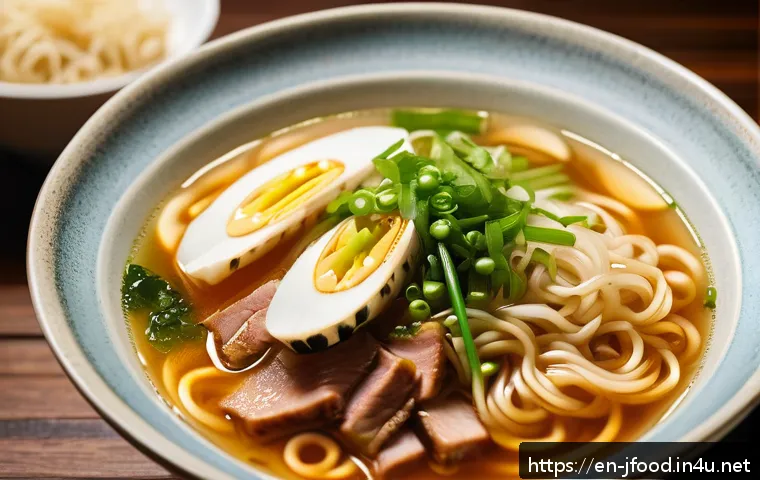 라멘 면발의 차이 - A close-up, hyper-realistic image of a bowl of steaming Tokyo-style ramen featuring medium-thin nood...