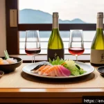 일본 주류 페어링 팁 - A cozy, elegant dining table set for a sake tasting evening featuring a variety of sake bottles incl...