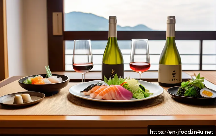 일본 주류 페어링 팁 - A cozy, elegant dining table set for a sake tasting evening featuring a variety of sake bottles incl...